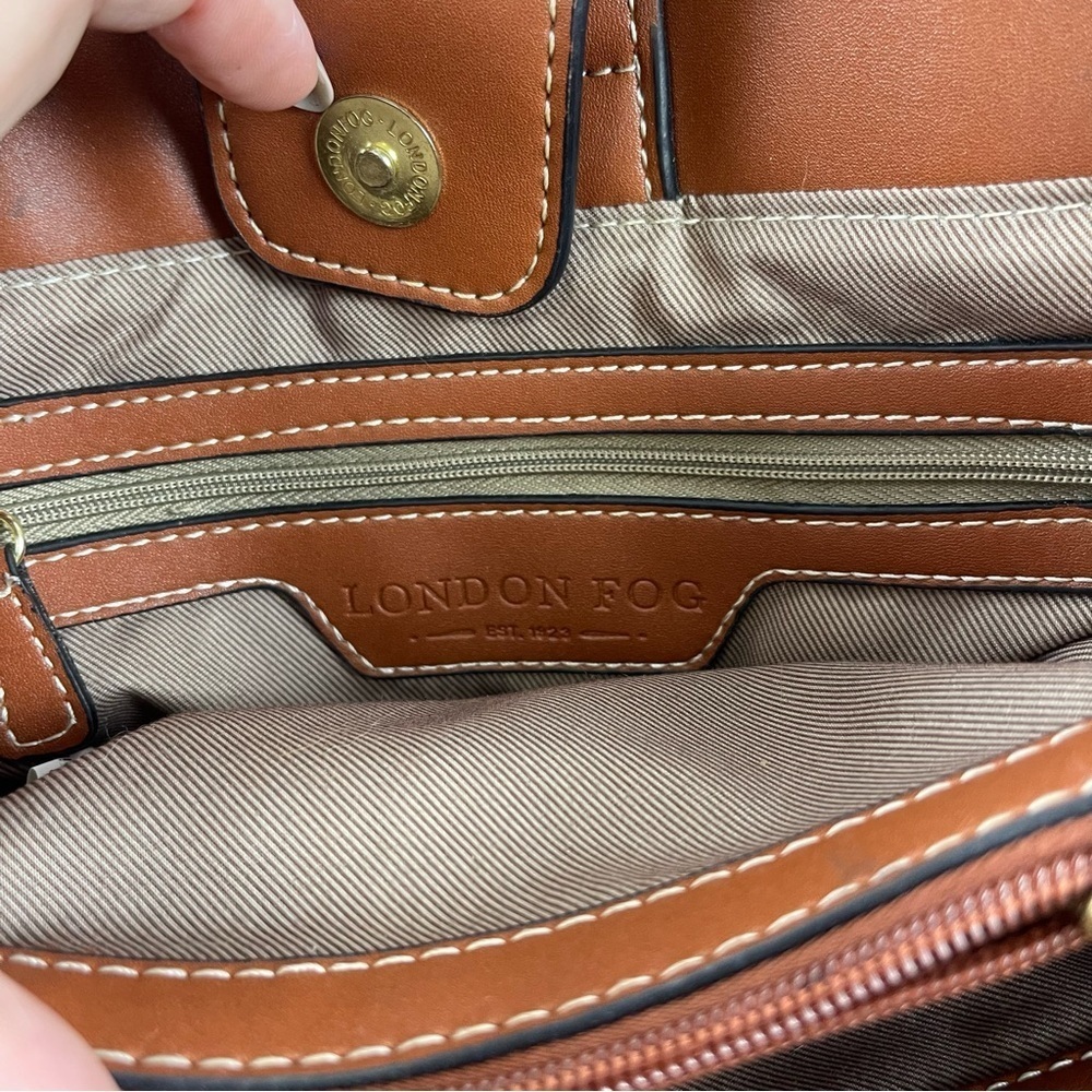 London Fog Satchel Tan Cognac Color Crossbody Multiple Pockets Sections - Picture 10 of 14